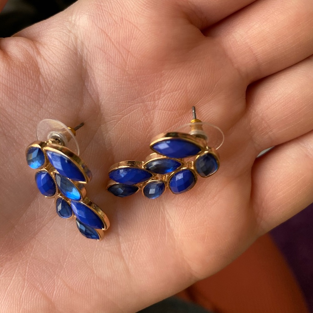 🧚♀️Blue leaf statement earrings 🧚♀️ - Picture 2 of 2
